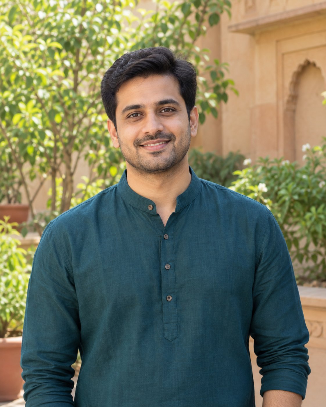 Fictional Arjun, in a teal kurta